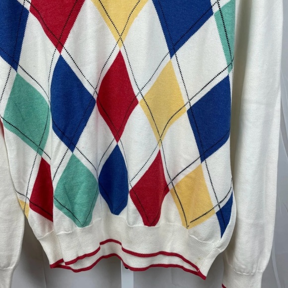 Mens Brooks Brothers White Multicolor Argyle Supima Cotton Sweater Large - Picture 5 of 5
